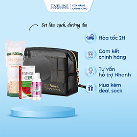 Set quà làm sạch, dưỡng ẩm kèm túi đựng đồ trang điểm cao cấp
