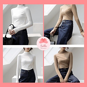 Áo lót giữ nhiệt nữ dài tay cổ 3 phân co giãn tốt ấm áp bền Hàn Quốc Sollle