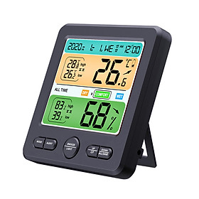 Digital Hygrometer Indoor Thermometer with LCD Color Screen Temperature Humidity Meter Upper / Lower Limit Alarm Calendar Clock Week Function for Home Room