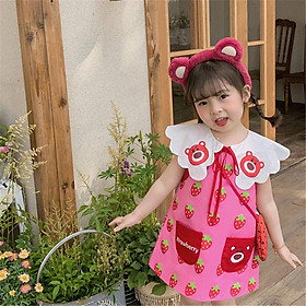 SHUANGYAN Mùa hè em bé ngọt ngào dễ thương lá sen cổ áo vest váy