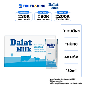 Thùng 48 hộp sữa tươi tiệt trùng Dalatmilk ít đường 180ml