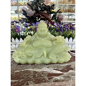 Mua Tượng Phật Di Lặc ngồi tựa bao tiền cầm thỏi vàng phong thủy đá ngọc onyx - Dài 30 cm