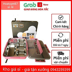 Hộp khay cơm phần giữ nhiệt 5 ngăn Inox (Tặng kèm đũa+muỗng Inox)