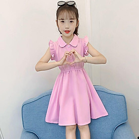 SHUANGYAN Cô gái ăn mặc mùa hè 2023 váy công chúa phong cách tây cho trẻ em phiên bản Hàn Quốc Mid-Big Boy không tay màu ẩm váy
