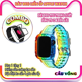 Dây Đeo liền ốp cho Apple Watch size 38/40/42/44mm TPU trong suốt 2 khóa gài_Cầu Vồng (tặng dán KCL theo size)