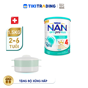 Sữa Bột Nestlé NAN OPTIPRO PLUS 4 1500g/lon với 5HMO Hỗ trợ Đề Kháng - Tiêu Hóa - Trí Não & Chiều Cao (Dành cho trẻ từ 2-6 tuổi) - Tặng Bộ xửng hấp 2 ngăn Inochi