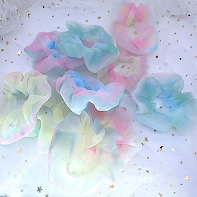 Dây buộc tóc Scrunchies vải voan mầu cầu vồng HD99