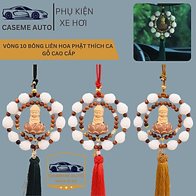 Khánh Treo Xe, Vòng 10 Bông Liên Hoa Phật Thích Ca Gỗ Hoàng Dương Trang Trí Xe Ô Tô, Treo Gương Chiếu Hậu Mang Lại May Mắn - Hàng Nhập Khẩu - 10 Hoa Sen + Dây Xanh