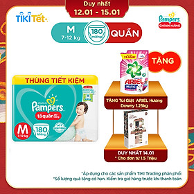 Tã Quần Giữ Dáng Pampers Megabox Thùng Tiết Kiệm M180 Tặng 1 Túi Ariel 1.25kg Hương Downy