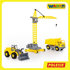 Bộ 3 Xe Công Trình Xây Dựng Và Cần Cẩu Tháp, Đồ Chơi Giáo Dục Châu Âu, An Toàn Cho Bé - Polesie Toys 57150