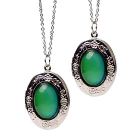 2Pcs Womens Oval Stone Color Change Mood Emotion Pendant Necklace Jewelry