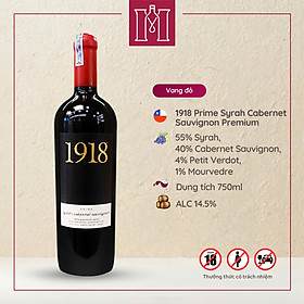 Rượu vang đỏ Chile 1918 Prime Syrah Cabernet Sauvignon Premium 750ml 14.5% - Hàng chính hãng