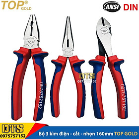 Mua Bộ 3 kìm điện - cắt - nhọn trợ lực chuyên nghiệp TOP GOLD 160mm  thép Hi-Cr cao cấp  thiết kế cộng lực tiết kiệm 50% lực