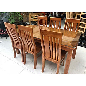 Bộ bàn ghế ăn gỗ sồi 6 ghế mặt liền màu cánh dán