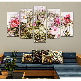 Tranh treo tường, tranh trang trí PP_ NT541 bộ 5 tấm ghép hoa mẫu đơn