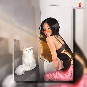 Mua Tranh tô màu theo số tranh sơn dầu số hóa  Đã căng khung  cô gái hiện đại Timpencil CG23  tặng khăn lau cọ mềm mịn siêu thấm 9k