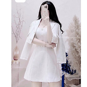 Set Dạ Tweed Tiểu Thư Trắng, Chất Lượng Vải Dạ Cao Cấp - December Fashion