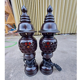 Mua Cặp đèn thờ gỗ xà cừ-Đèn cúng bàn thờ cao 23cm - Màu đen