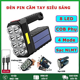 Mua Đèn pin cầm tay siêu sáng chiếu xa 300m 8 bóng led  đèn pin sạc năng lượng mặt trời có COB Led 4 chế độ