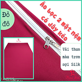 [Đỏ đô] Áo bọc nệm 2 mặt dây kéo vải thun sợi siu (silk) màu trơn Hàn Quốc vỏ bọc bảo vệ nệm co dãn  [Size từ 0,8m->2m2] [Độ dày: 5->30cm