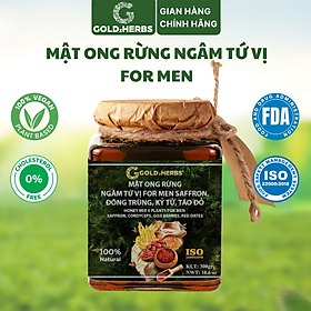 Mật ong rừng ngâm tứ vị For Men GoldzHerbs, 100% mật ong nguyên chất – Hũ 300g/ Hộp 15 gói