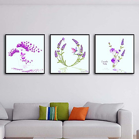 Bộ 3 tranh canvas treo tường Decor Hoa tím, chuồn chuồn và bướm - DC144