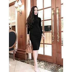 Váy Len Tăm body cổ lọ cao cấp, chất đẹp