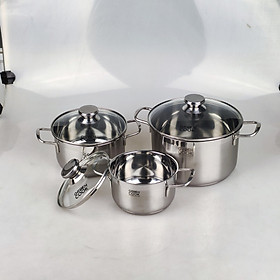 Bộ Nồi Inox 3 đáy cao cấp Green Cook 06-T1 siêu bền sử dụng được trên bếp từ,bếp ga,bếp hồng ngoại,bếp củi -Hàng Chính Hãng