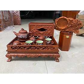 Mua Combo 5 món Khay trà  ấm chén  hộp đựng trừ  hộp đựng giấy ăn  gạt tàn rồng gỗ hương