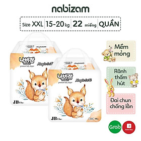 COMBO 2 Tã/Bỉm Quần NABIZAM Magic Soft Nội Địa Hàn Cao Cấp, Khô Thoáng Hiệu Quả Size 2XL Cho Bé Trên 15kg,22 Miếng/Bịch