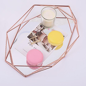 Metal Glass Jewelry Tray Makeup Cosmetic Organizer Storage Box Dessert Plate