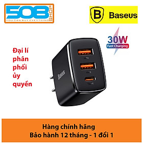 Củ sạc nhanh Baseus compact quick charger 3 cổng 2A1C 30W- hàng chính hãng