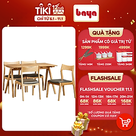 BÁO GIÁ Đảo Bếp Làm Bàn Ăn | Shopee Lazada Sendo Tiki mới nhất 6 Bộ Bàn Ăn 4 Ghế BAYA BRAVEN Làm Từ Gỗ Cao Su Bền Chắc, Chống Chịu Mối Một Cao Với Màu Gỗ Tươi Sáng Kết Hợp Đường Vân Gỗ Tự Nhiên Mềm Mại Tăng Thêm Nét Tinh Tế Và Thu Hút Cho Không Gian Phòng Bếp Nhà Bạn 6000001