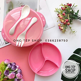 Mua Bát ăn dặm chống đổ kèm thìa dĩa  khay 3 ngăn