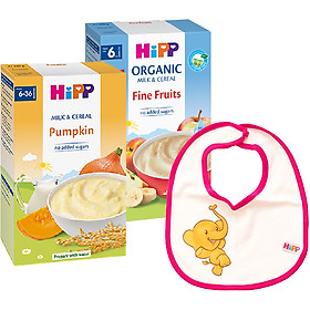 Combo 2 Bột Sữa Và Rau Củ Dinh Dưỡng Hipp Vị Bí Đỏ 3323 & Bột Dinh Dưỡng Hoa Quả Tổng Hợp (Táo, Chuối, Lê, Mơ) Hipp 250g - 3141 - Tặng Kèm 1 Yếm Ăn Dặm Hipp