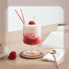 Mua Ly  cốc thủy tinh đế cao uống nước & cà phê  vân sọc dọc sang trọng