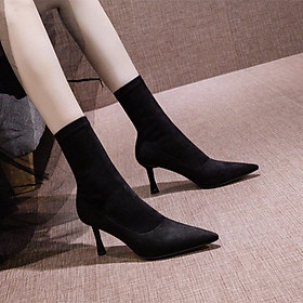 Giày boot nữ cổ cao gót mảnh da lộn cao cấp - Giày boot cao gót 8cm - Giày boot da lộn cổ cao 16cm - Linus LN295