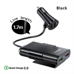 Vaorlo 60W 12A QC3.0 Bộ sạc xe nhanh 4 cổng USB mở rộng 1,7m/5,6ft Cáp mở rộng hành khách phía trước Sạc nhanh