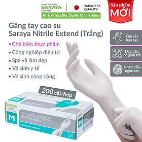 Găng tay cao su Saraya Nitrile Glove Extend (Màu Trắng), dùng trong thực phẩm, làm đẹp, y tế, công nghiệp - 200 cái/hộp
