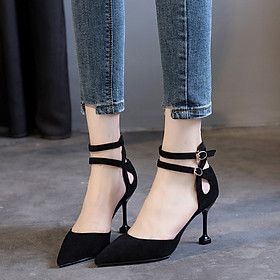 IELGY High-heeled shoes Korean version of the fine with a wild pointed word buckle women's shoes