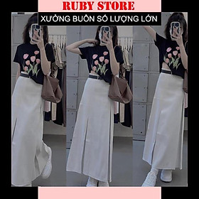 Áo Croptop Nữ In Hình Hoa Tulip Cực Xinh Áo Thun Baby Tee Hình Hoa Ôm Body Đẹp - Đen