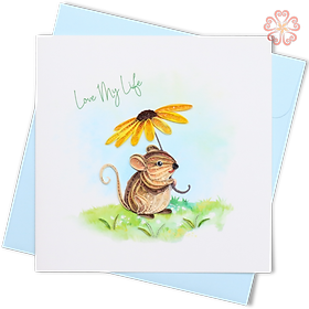 Thiệp Giấy Xoắn Nghệ Thuật - Chuột Nhỏ & Hoa Vàng - Little Mouse & Flower - Best Wishes- 15 x 15 - VN2XM115E49E1