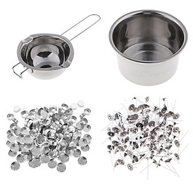 2pcs/set Stainless Steel Candle Wax Melting Pots Double Boilers + 200pcs