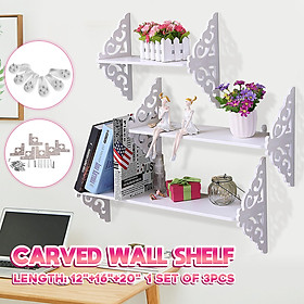 3pcs White Wall Mount Shelf Floating Carved Hanging Bookcases Wall Rack Holder Storage Display Set