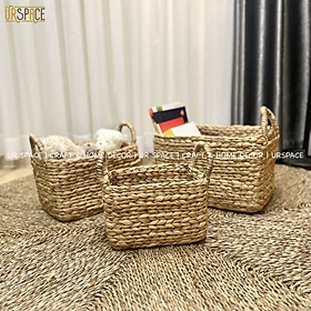 Mua Giỏ lục bình chữ nhật có quai URSPACE đựng sách báo  đồ chơi  trang trí đa năng/ HYACINTH STORAGE RECTANGLE BASKET