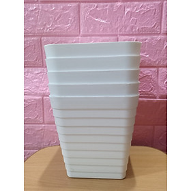Combo 5 Chậu vuông cạnh 16x16 cm có khía ngang - màu trắng