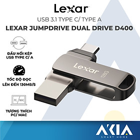 USB Lexar JumpDrive Dual Drive D400 Type-C / Type-A - USB 3.1 64G / 128GB, tốc độ đọc 130Mb/s, tương thích MAC / PC - Hàng chính hãng - 128GB