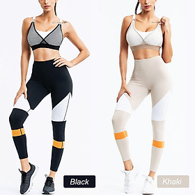 Áo quần thể thao dành cho nữ với áo lót không tay và cạp quần cao rông hơn Khô nhanh, siêu nhẹ, thoáng khí, mềm mại và đàn hồi. phù hợp với yoga, , tập gym…-Màu đen-Size