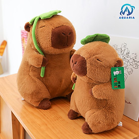 Gấu Bông Thú Nhồi Bông Capybara Đội Lá Sen Siêu Đáng Yêu 40cm