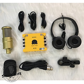 Combo Livestream Thu Âm Mic AQ220 Sound Card K10 2020 Phiên bản tiếng anh Tặng tai nghe